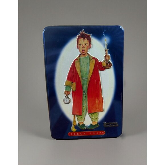Vintage Snickers Norman Rockwell Canister 2000 Metal Tin Christmas Empty Blue - Picture 1 of 7